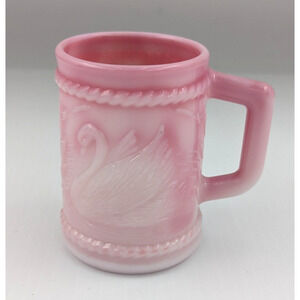 Vintage Fenton Rosalene Glass Mug Swan Motif 4" H 1980's